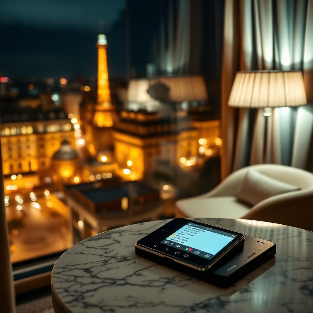 Late-night message from a Paris hotel above the rooftops