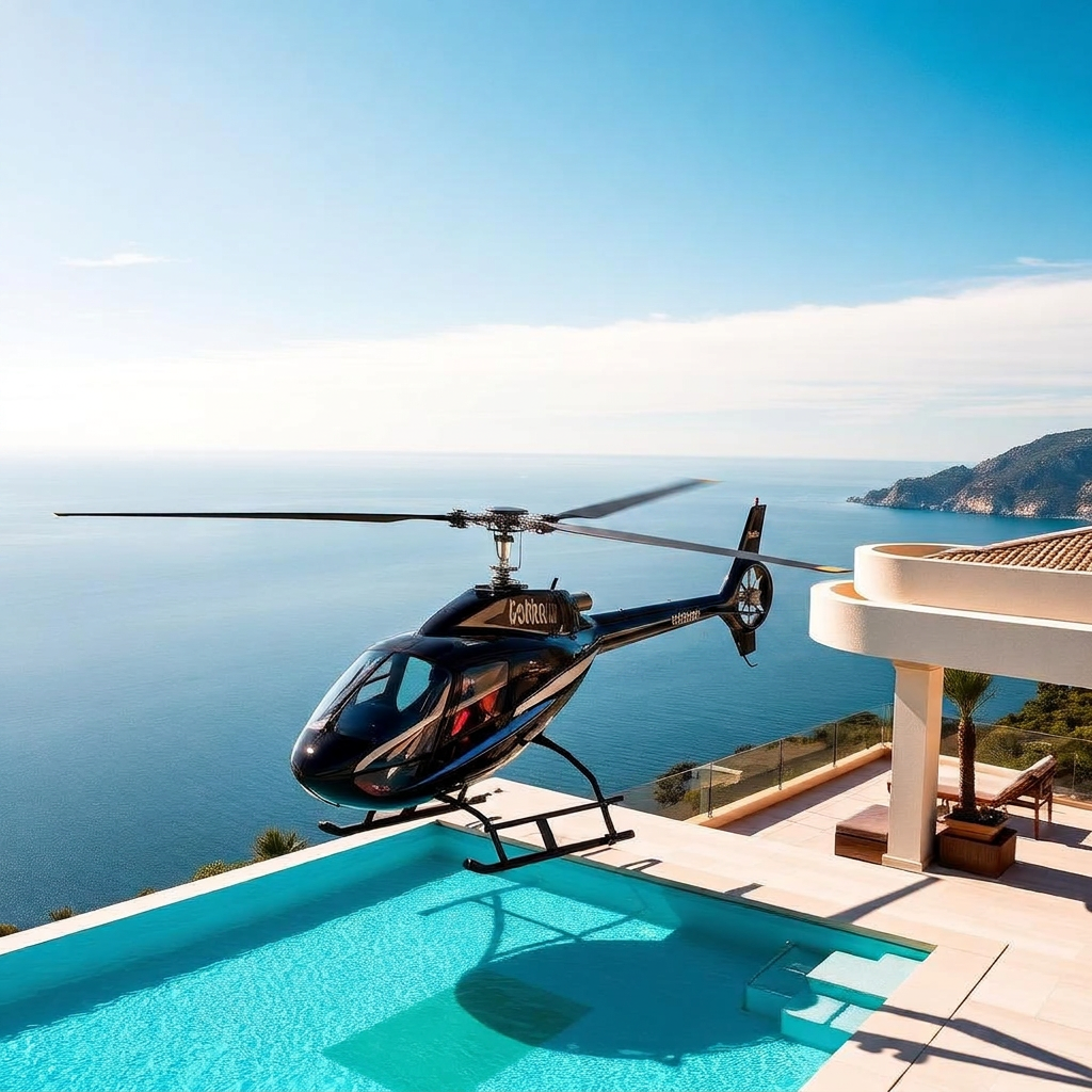 Landing on the rooftop helipad of a Saint-Tropez villa