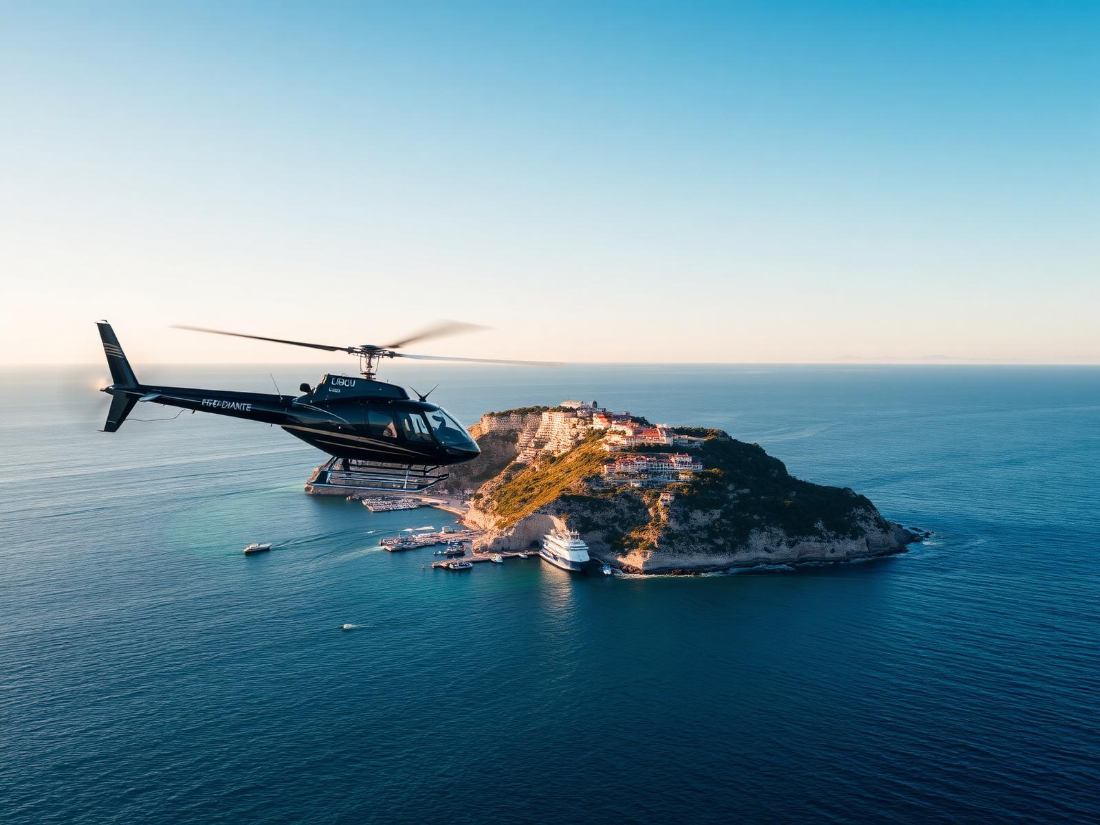 Private helicopter at golden hour