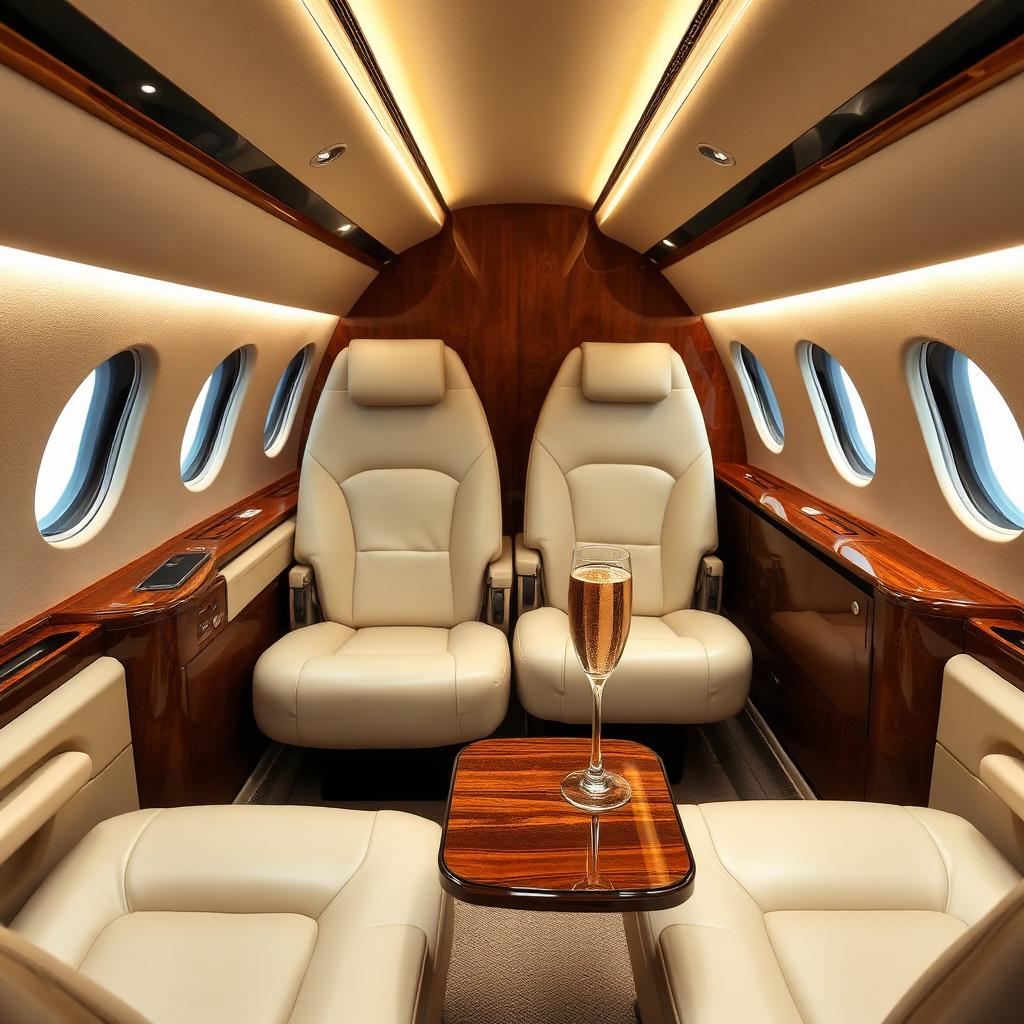 Private cabin — cream leather, wood veneer, champagne