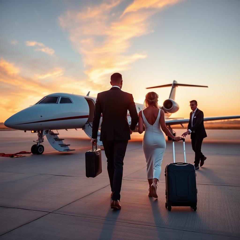 Guests boarding at sunset, luggage handled discreetly