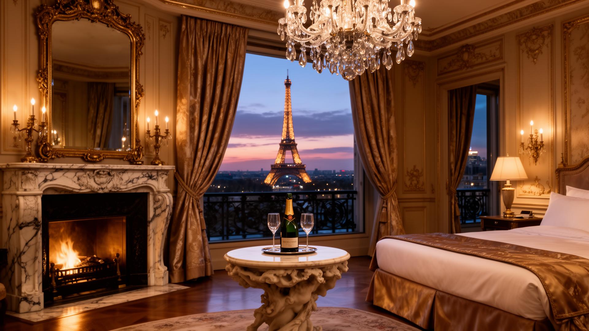 Palace hotel suite overlooking the Eiffel Tower