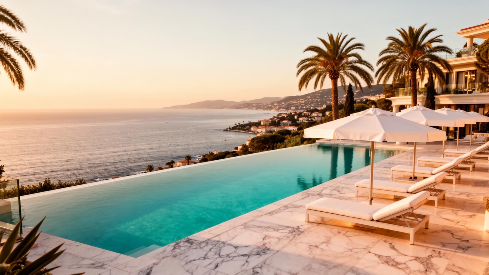 Riviera villa terrace at golden hour