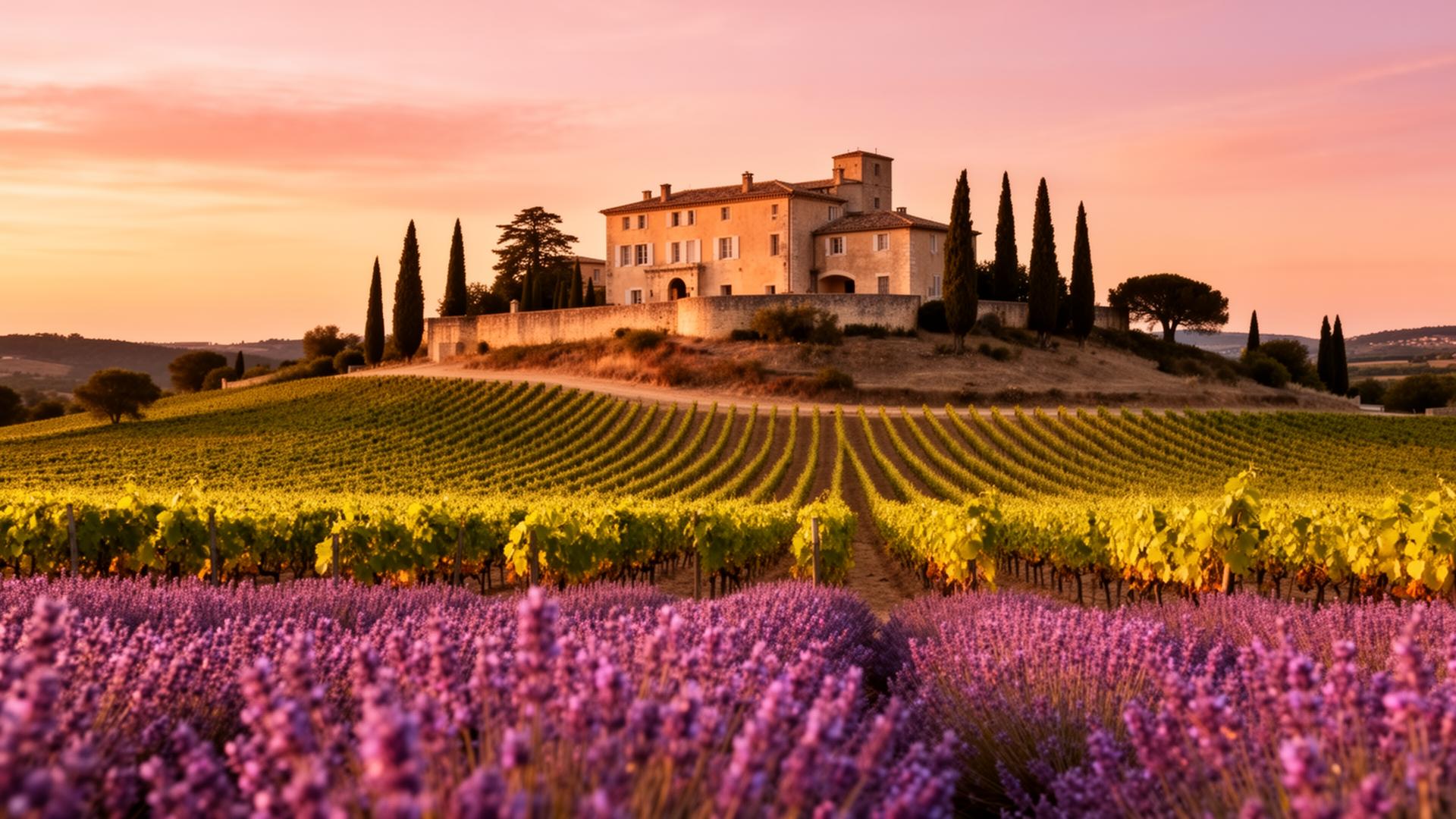 Hilltop château above lavender fields